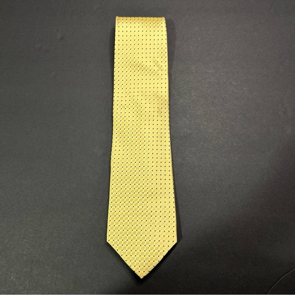 Lancetti Milano Yellow Silk Tie Men’s Dotted Pointed Adjustable